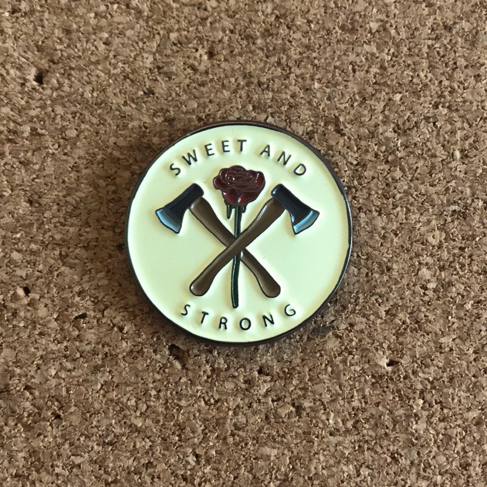 Sweet and Strong Rose and Axes Enamel Pin